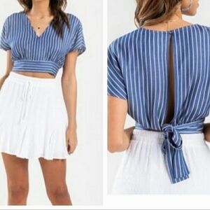 Francesca's Jun & Ivy Blue and White Stripped Crop Top Size Small